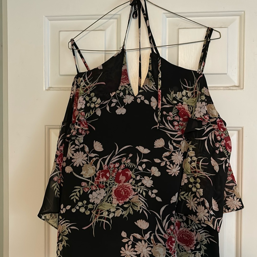 Halter black floral blouse